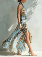 Marlowe | Leopard Print Halter Maxi Dress