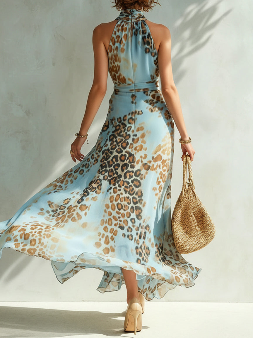 Marlowe | Leopard Print Halter Maxi Dress