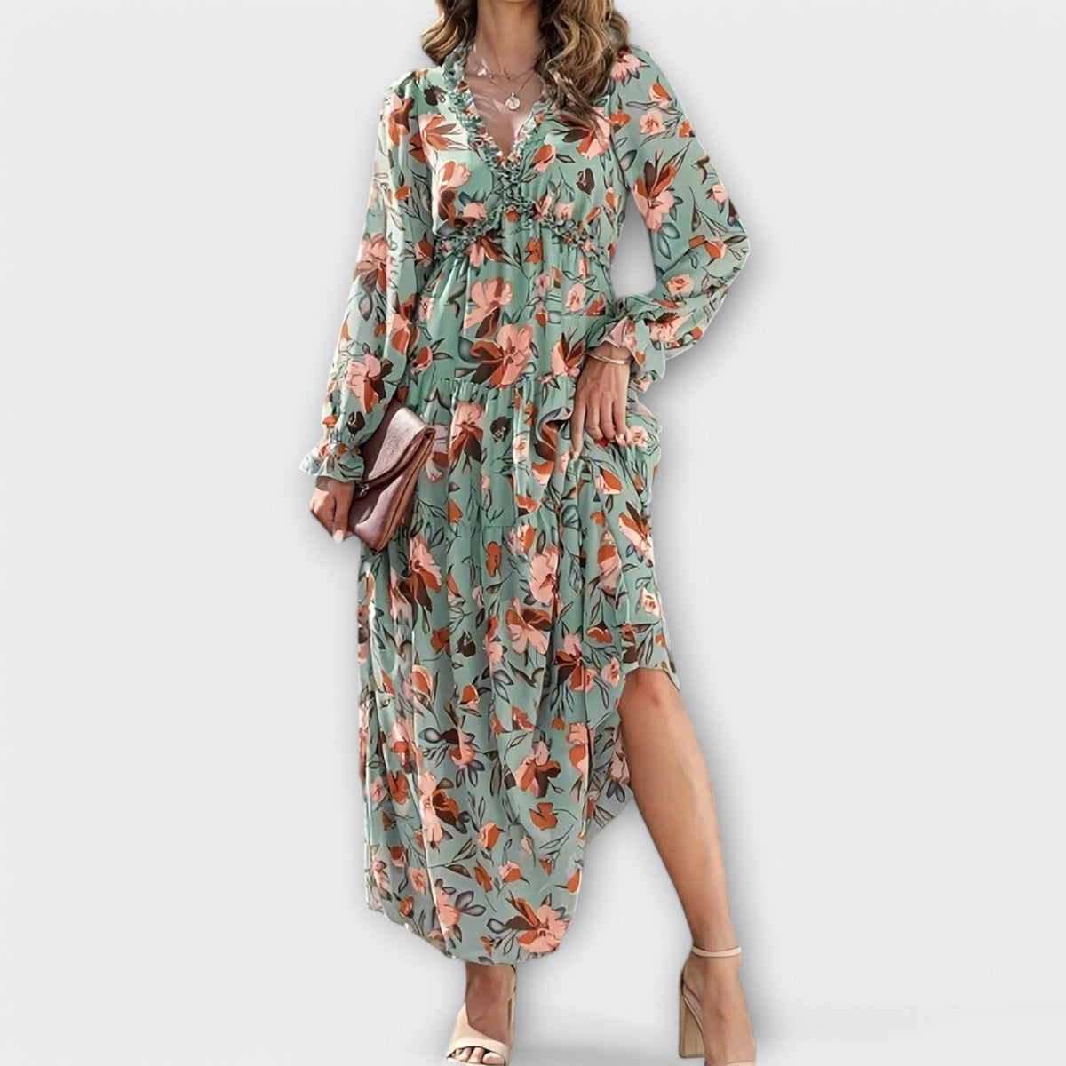 Aldona | Robe longue fleurie à col en V