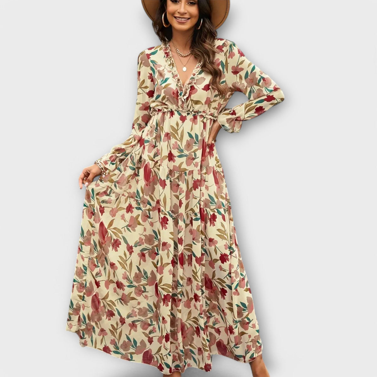 Aldona | Robe longue fleurie à col en V