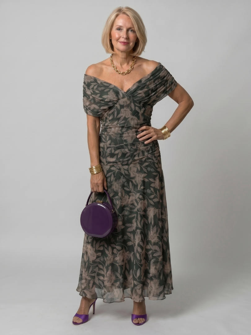 Robe mi-longue Calen à épaules dénudées