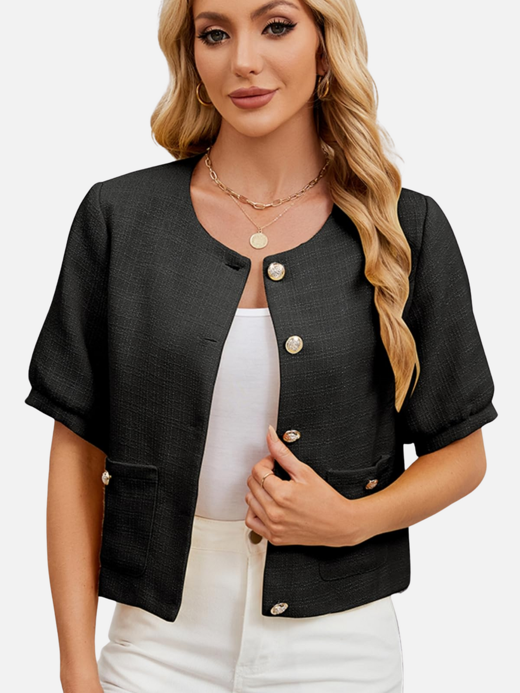 Vivian | Cropped Tweed Blazer Jacket