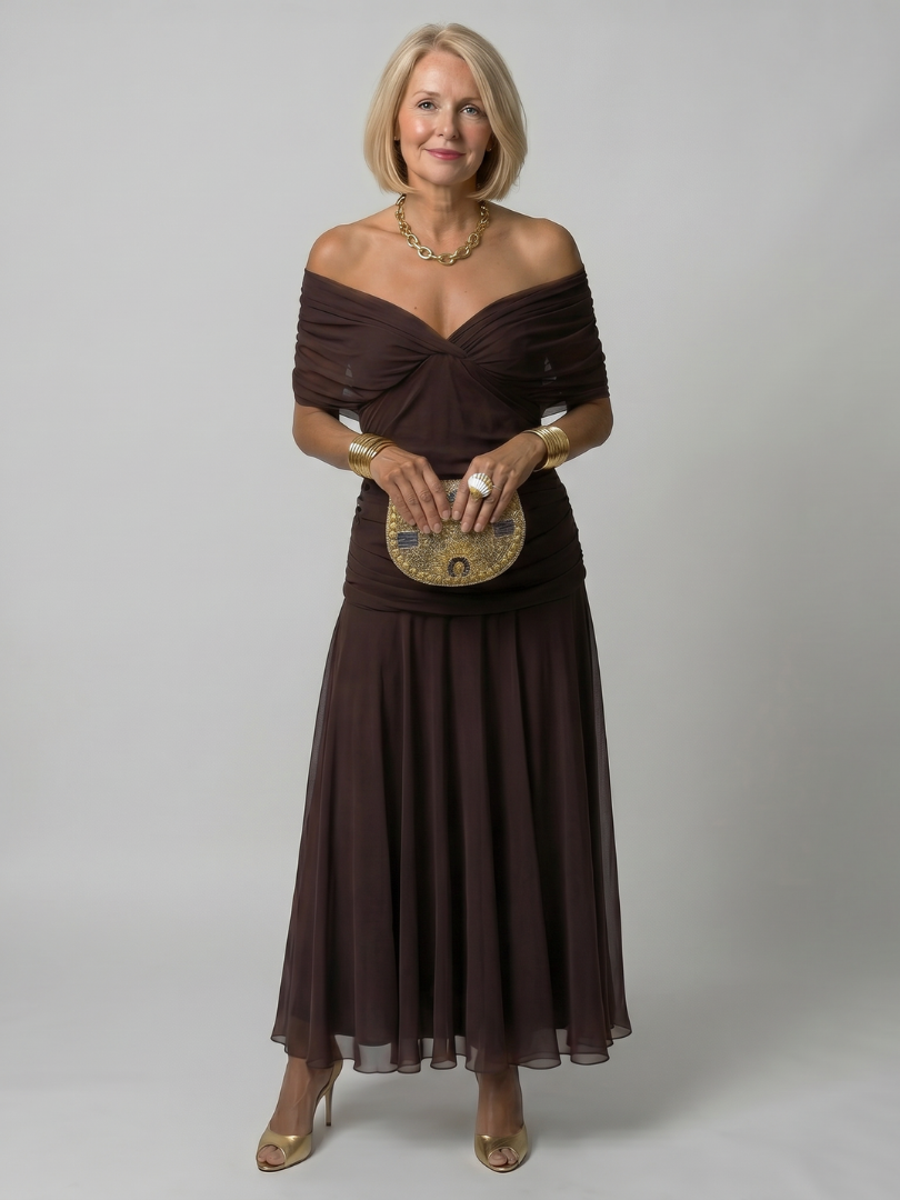Elke | Robe midi épaules dénudées