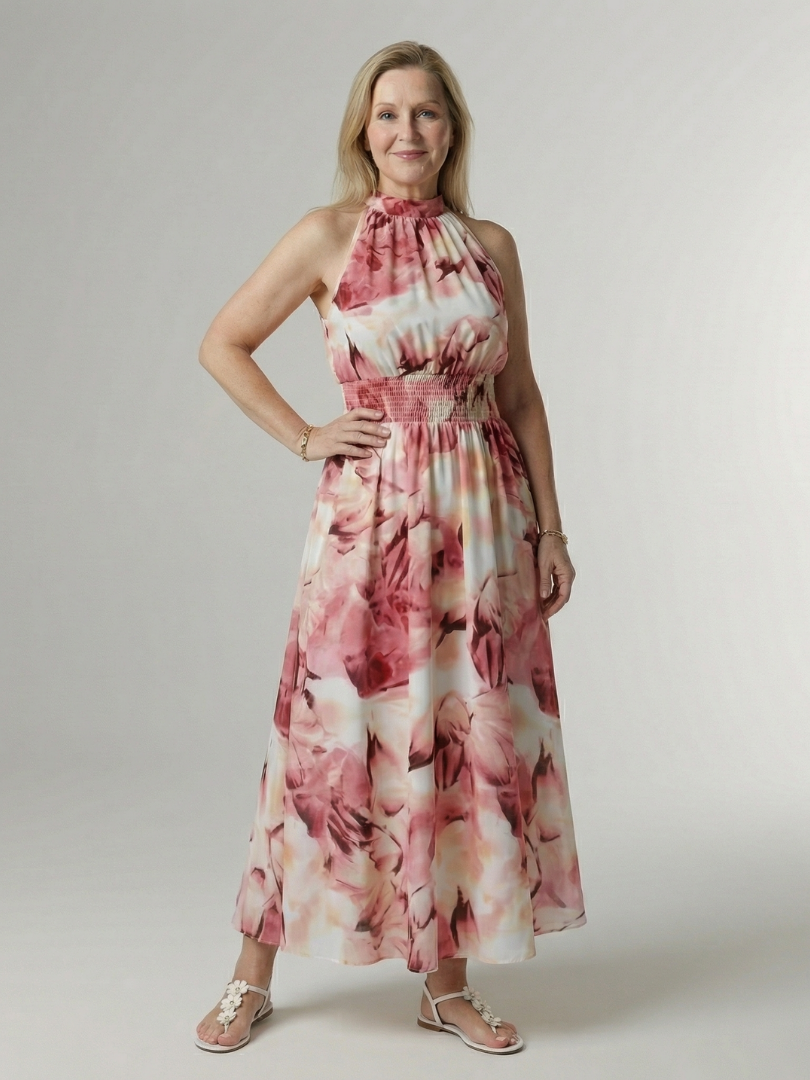Sylin | Robe midi froncée à encolure dos-nu