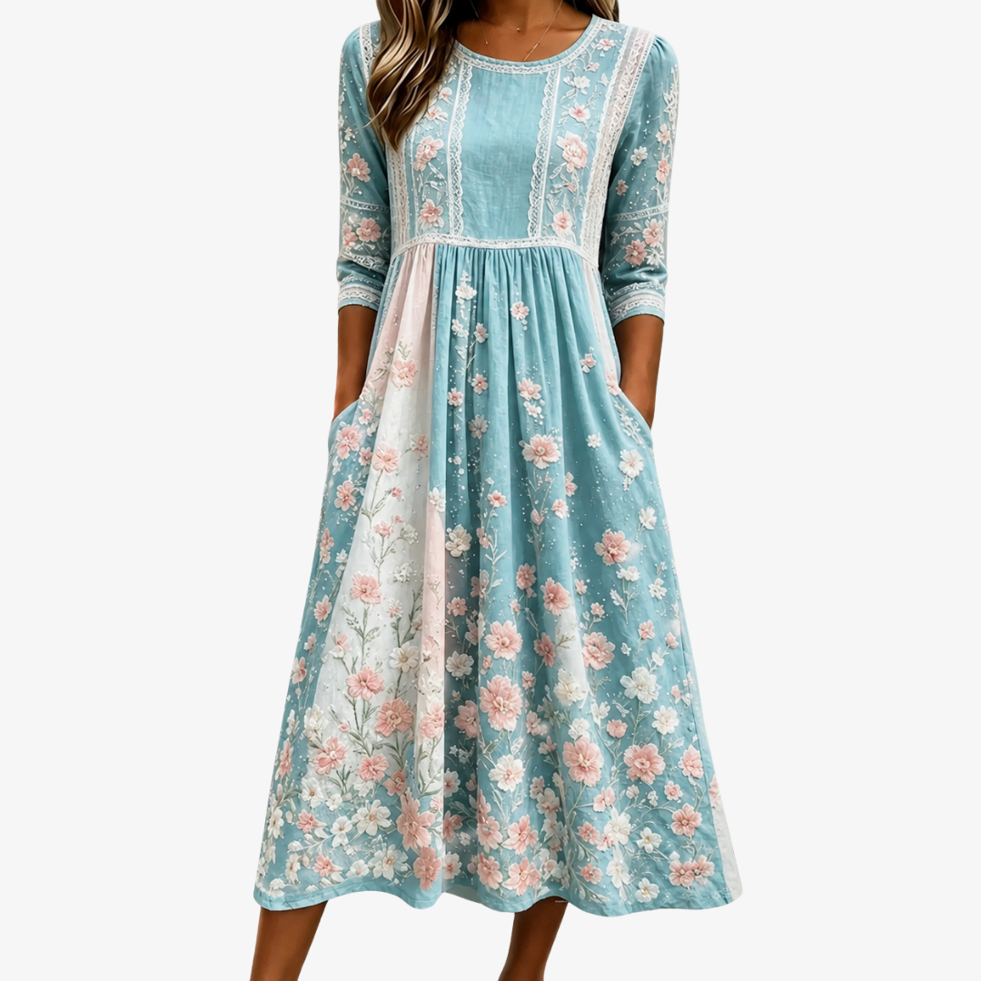 Meadow Blossom Patchwork Midi Dress