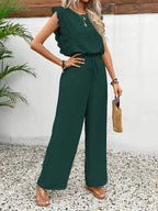 Zella Elegant Two-Piece Set | Lace-Trimmed Top and Wide-Leg Trousers