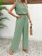 Zella Elegant Two-Piece Set | Lace-Trimmed Top and Wide-Leg Trousers