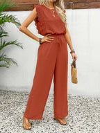Zella Elegant Two-Piece Set | Lace-Trimmed Top and Wide-Leg Trousers