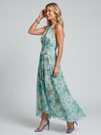 Portia | Pleated Halter Floral Midi Dress