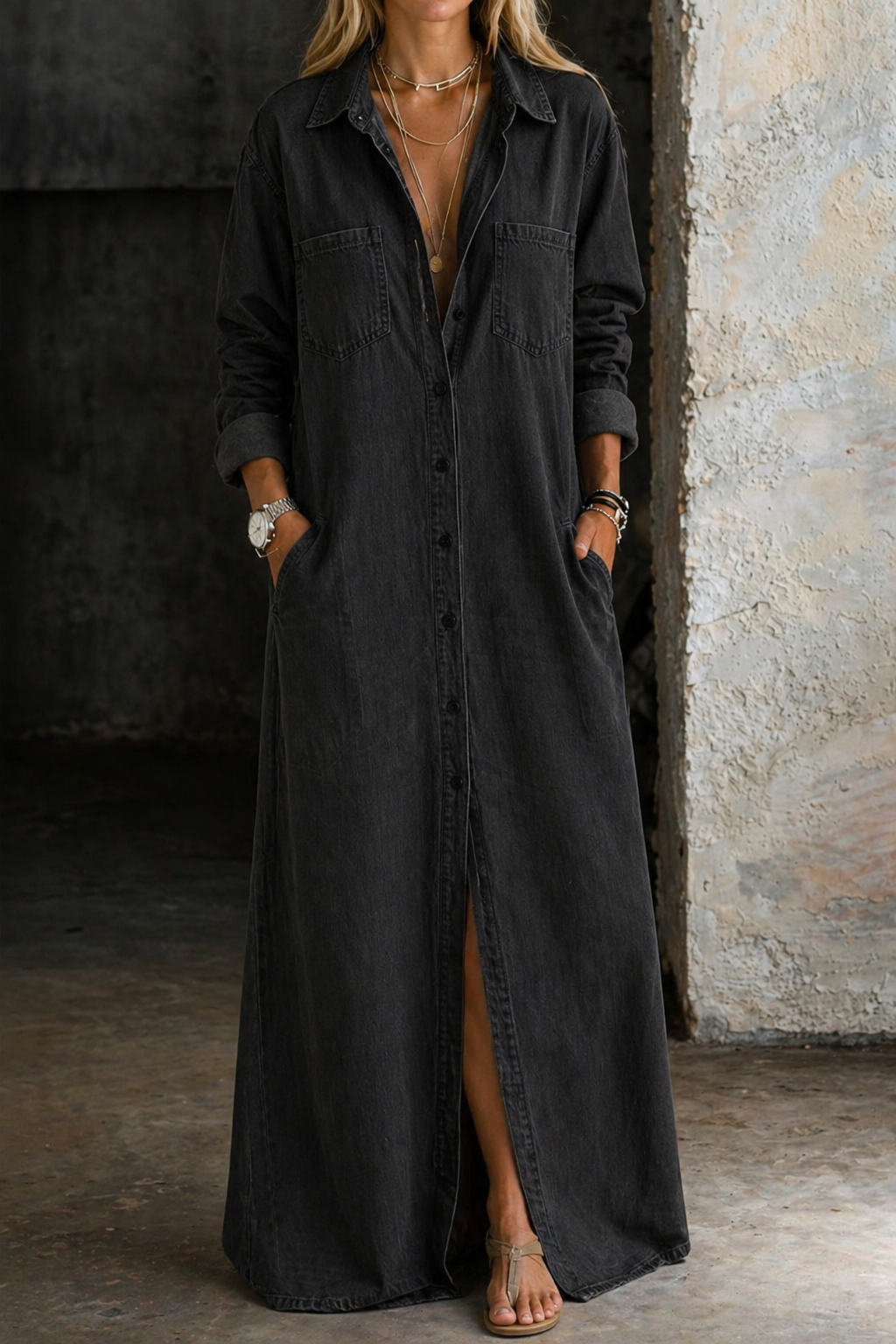 Delana | Robe chemise en jean boutonnée