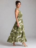 Olivia | Gathered Waist Printed Midi Dress