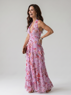 Nori | Halter Ruffle Floral Maxi Dress