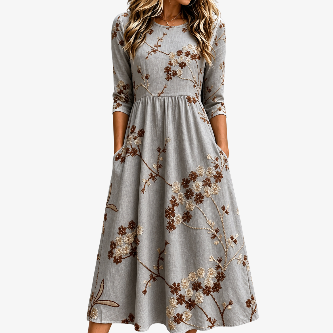 Amber Blossom Pocket Midi Dress