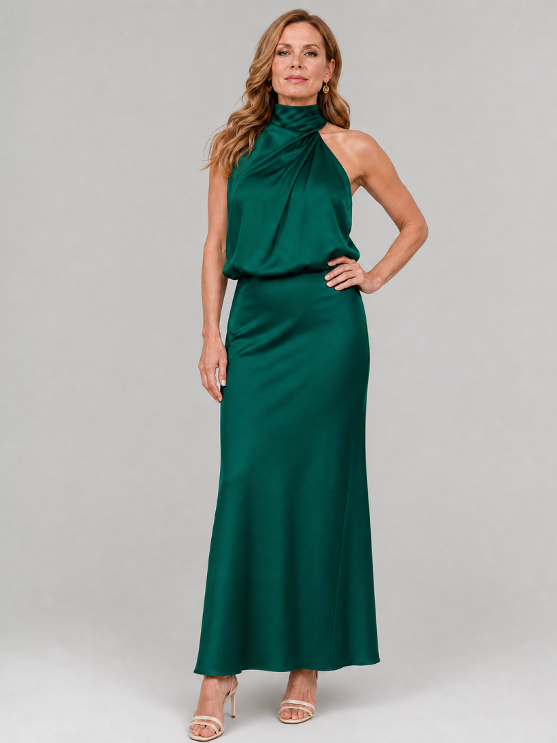 Robe midi Maren à col drapé