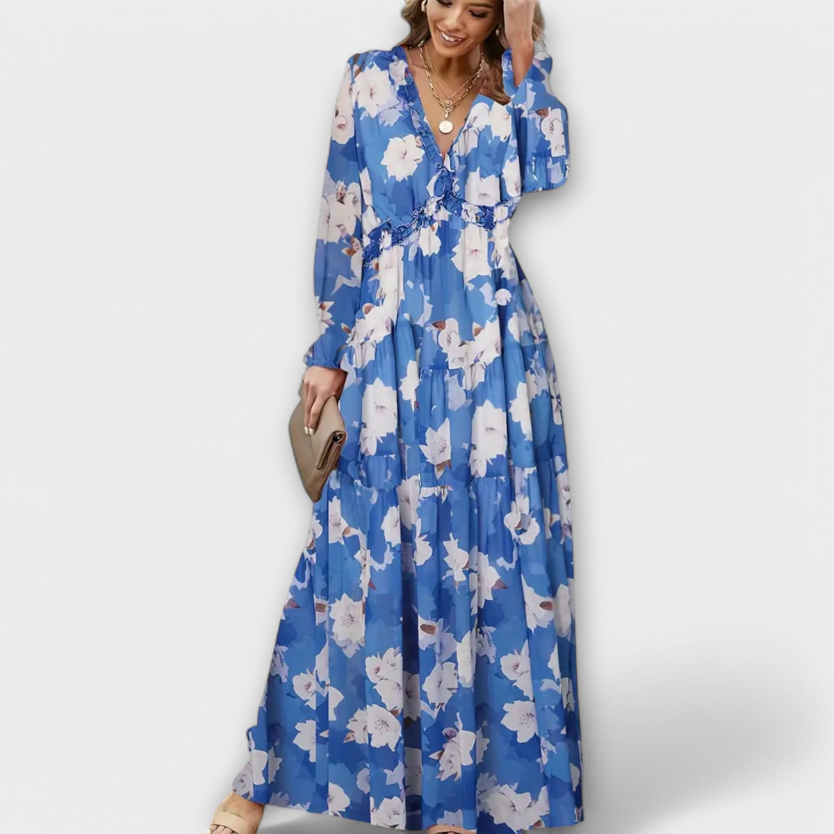 Aldona | Robe longue fleurie à col en V