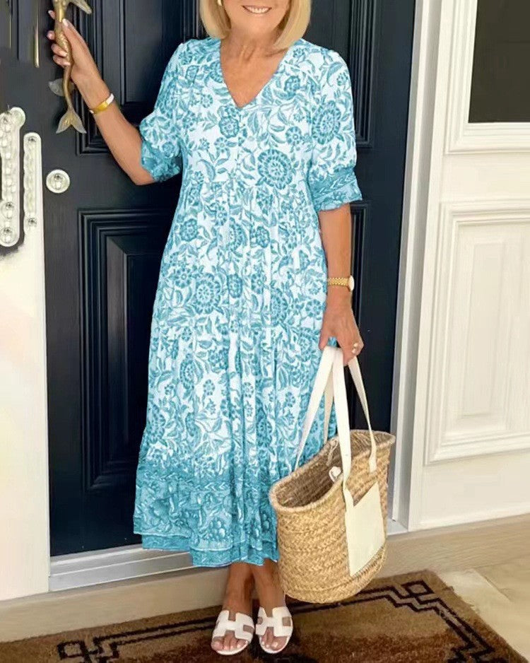 Ellie | Robe florale gracieuse à col en V