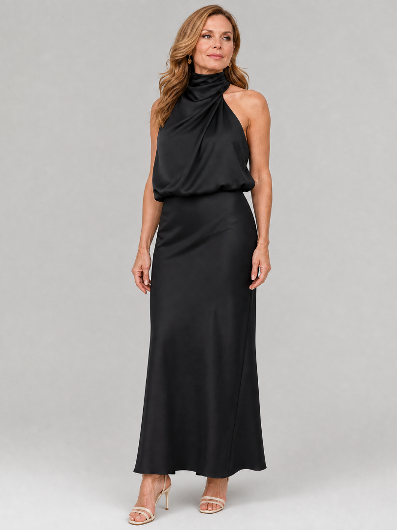Robe midi Maren à col drapé