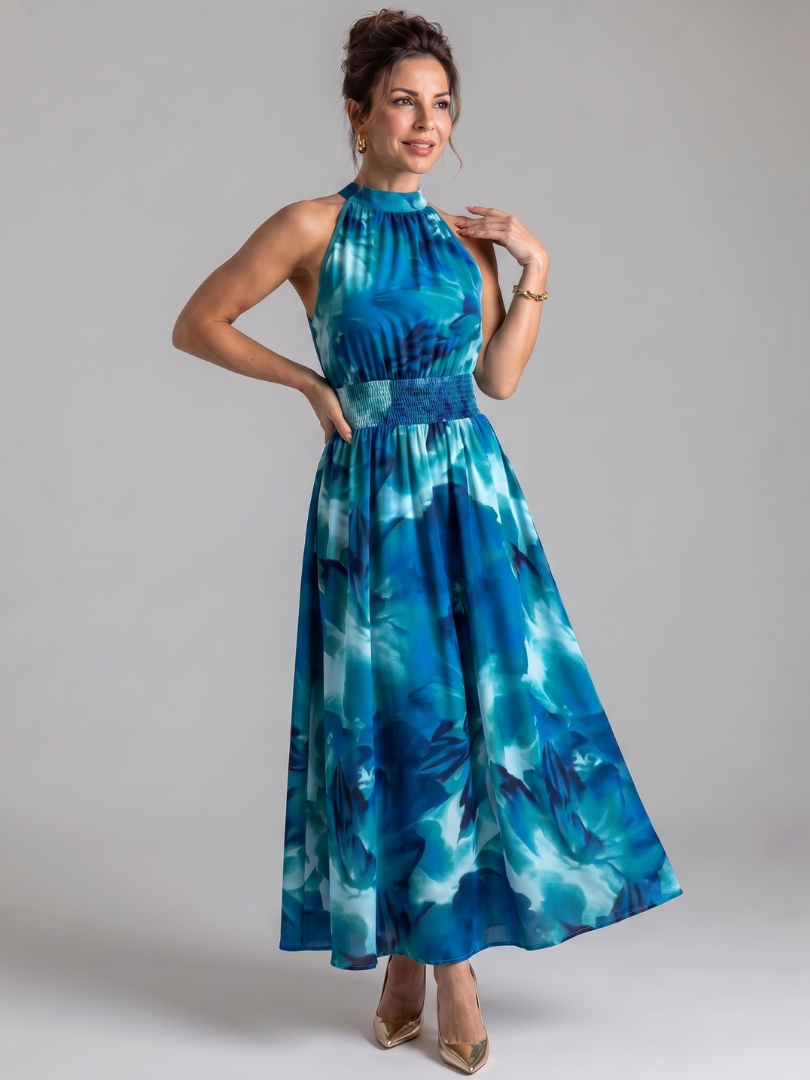 Olivia | Robe Midi Imprimée à Taille Froncée