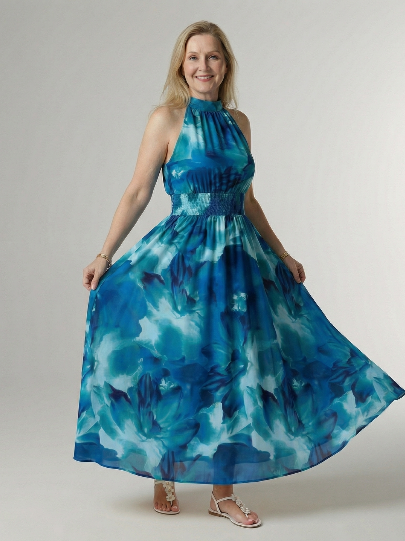 Sylin | Robe midi froncée à encolure dos-nu