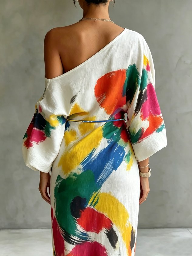 Delphine | One Shoulder Painted Print Maxi Dress