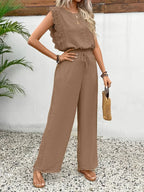 Zella Elegant Two-Piece Set | Lace-Trimmed Top and Wide-Leg Trousers