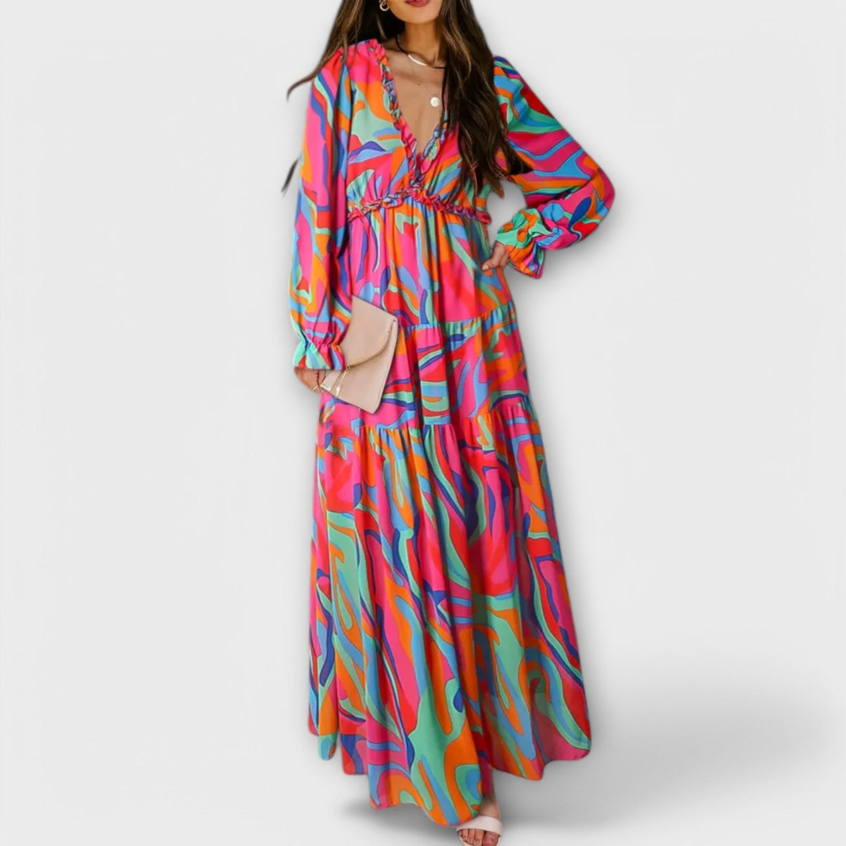 Aldona | Robe longue fleurie à col en V