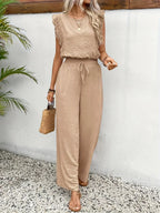 Zella Elegant Two-Piece Set | Lace-Trimmed Top and Wide-Leg Trousers