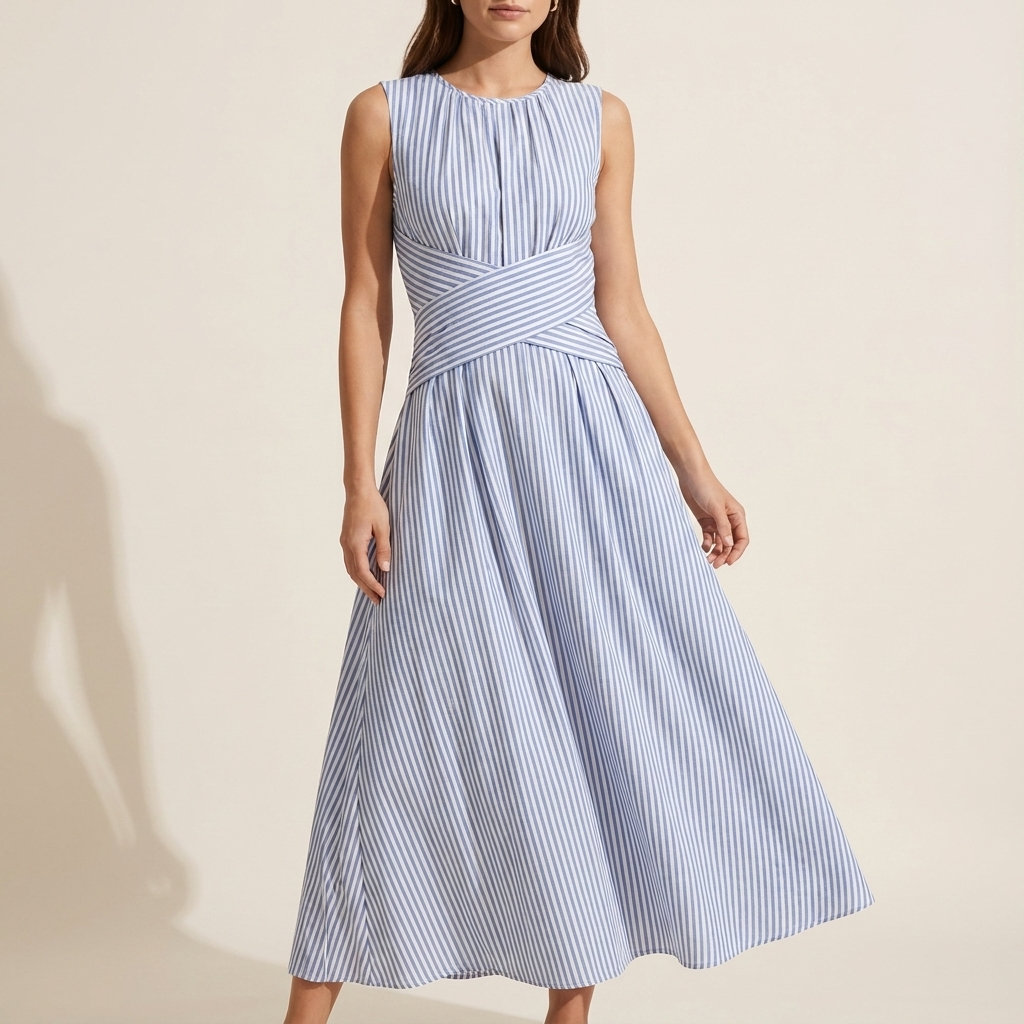 Margot | Striped Wrap Waist Midi Dress