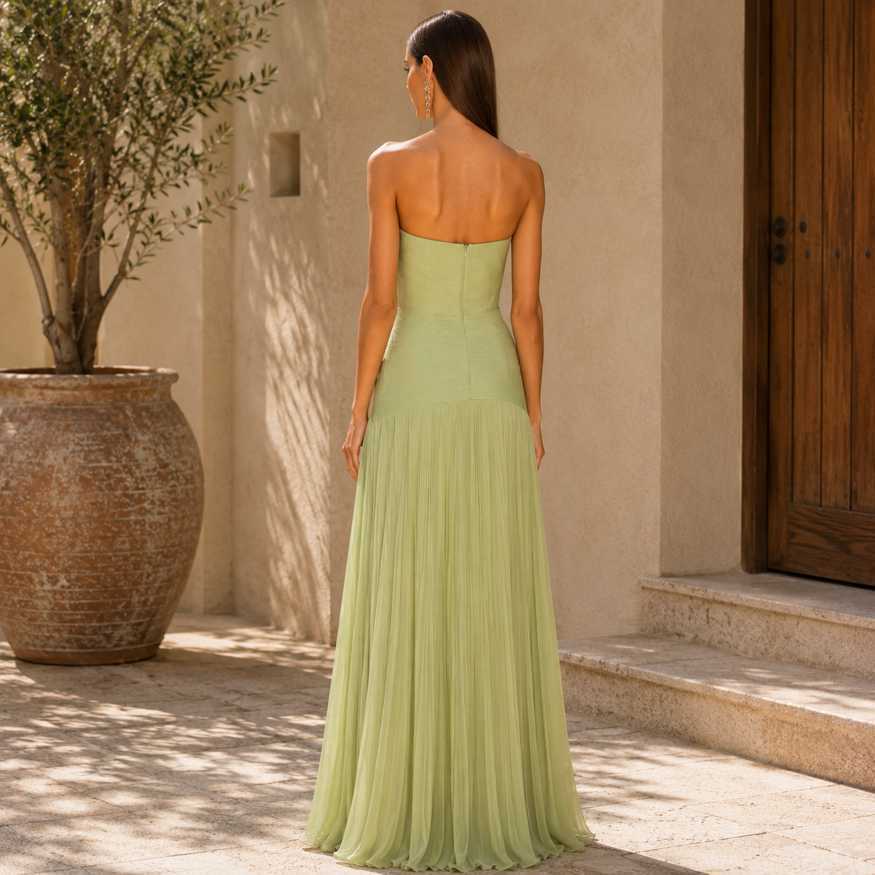 Almudena™ │ Elegant Strapless Pleated Dress