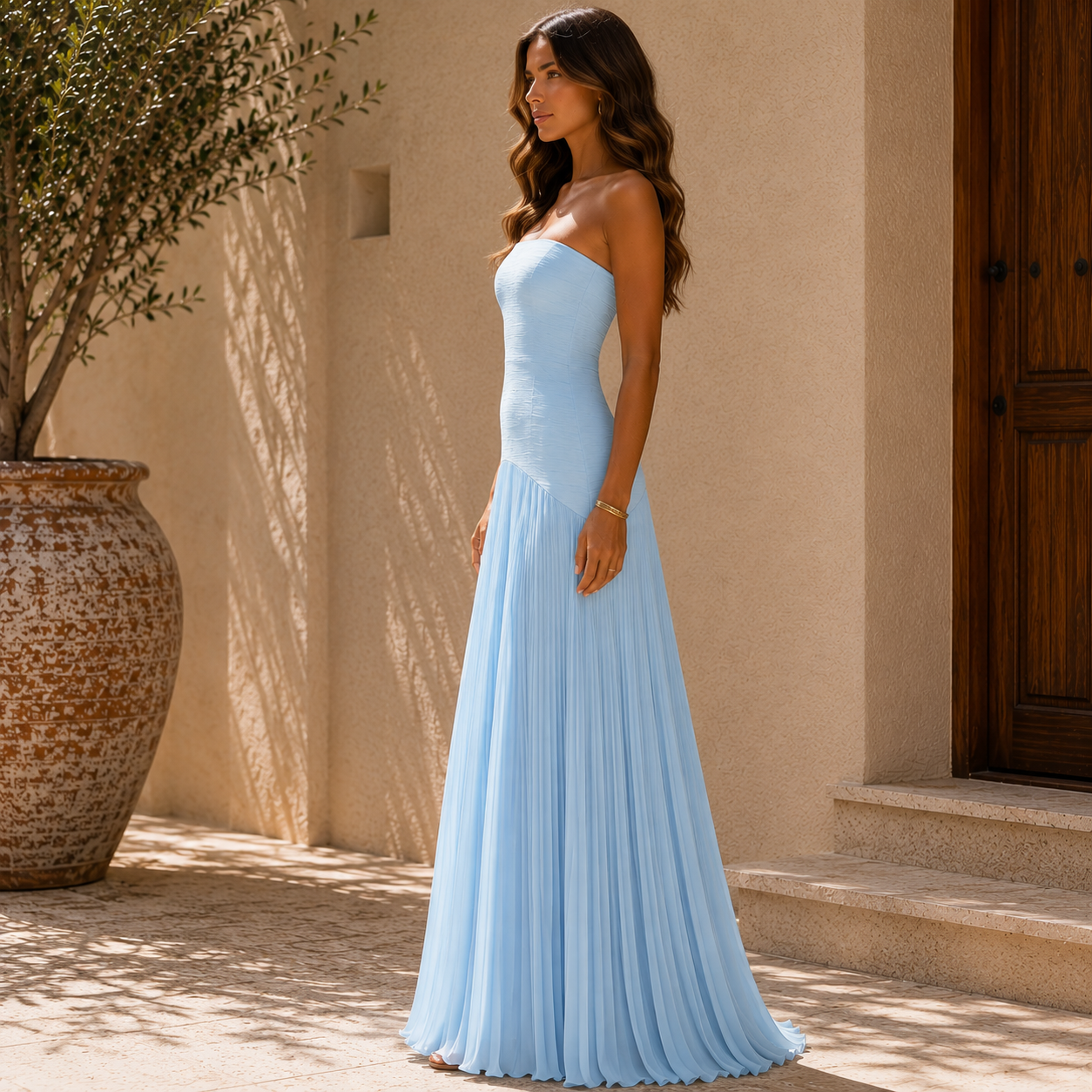 Almudena™ │ Elegant Strapless Pleated Dress