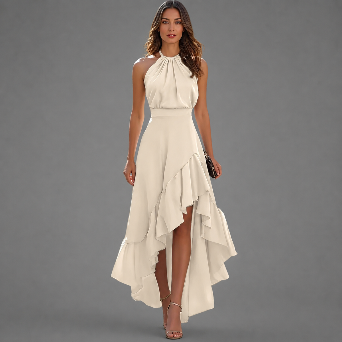 Ilona | Robe longue à volants tour de cou