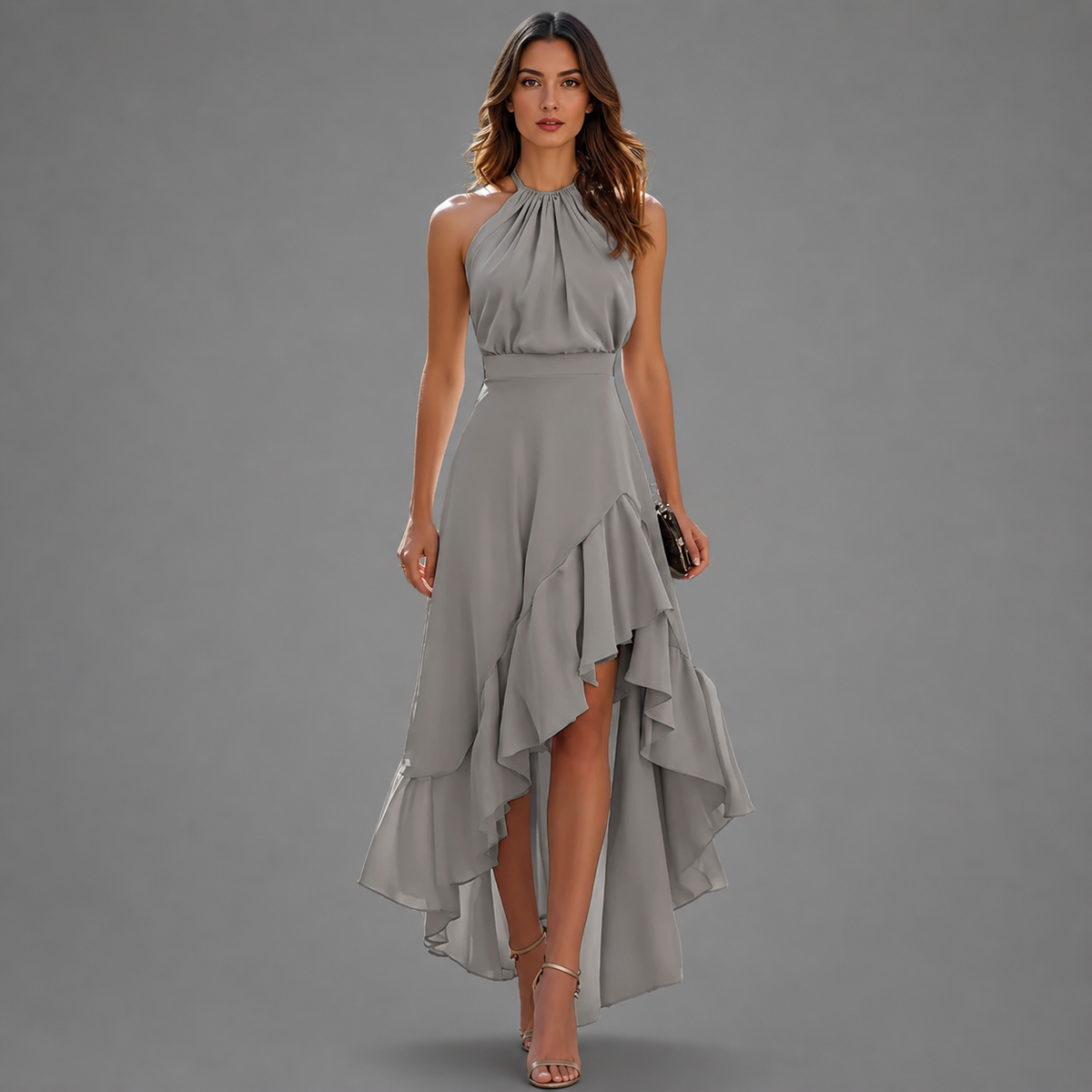 Ilona | Robe longue à volants tour de cou