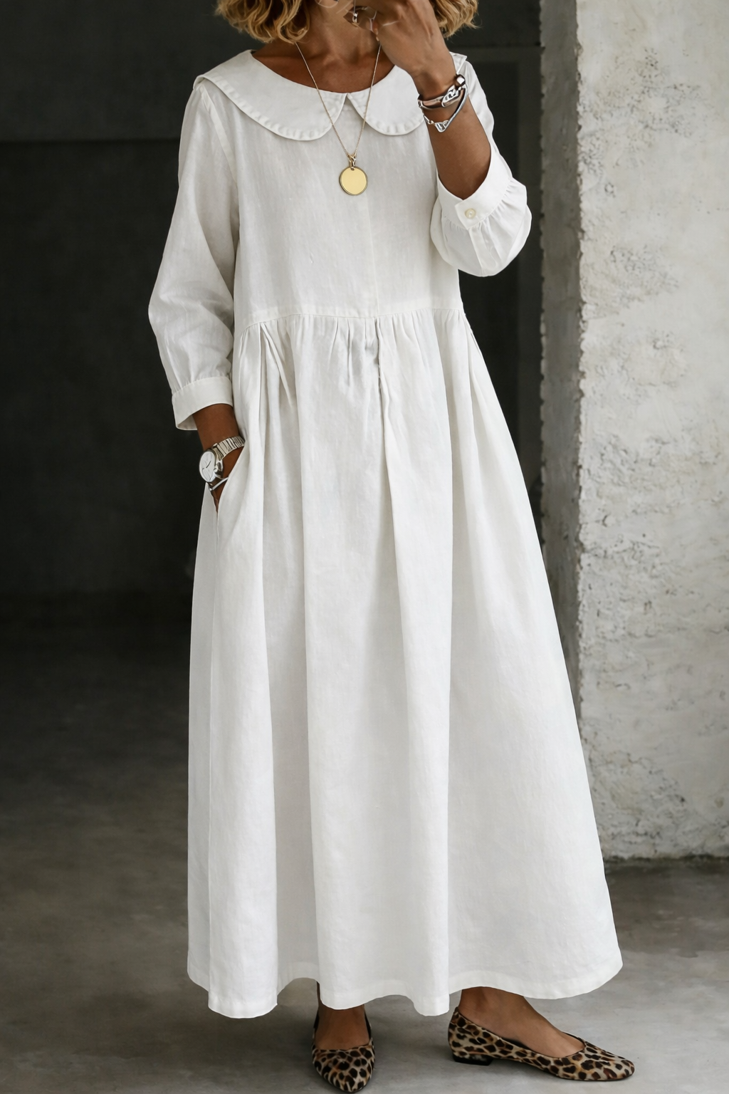 Clara | Robe en jean à col Claudine