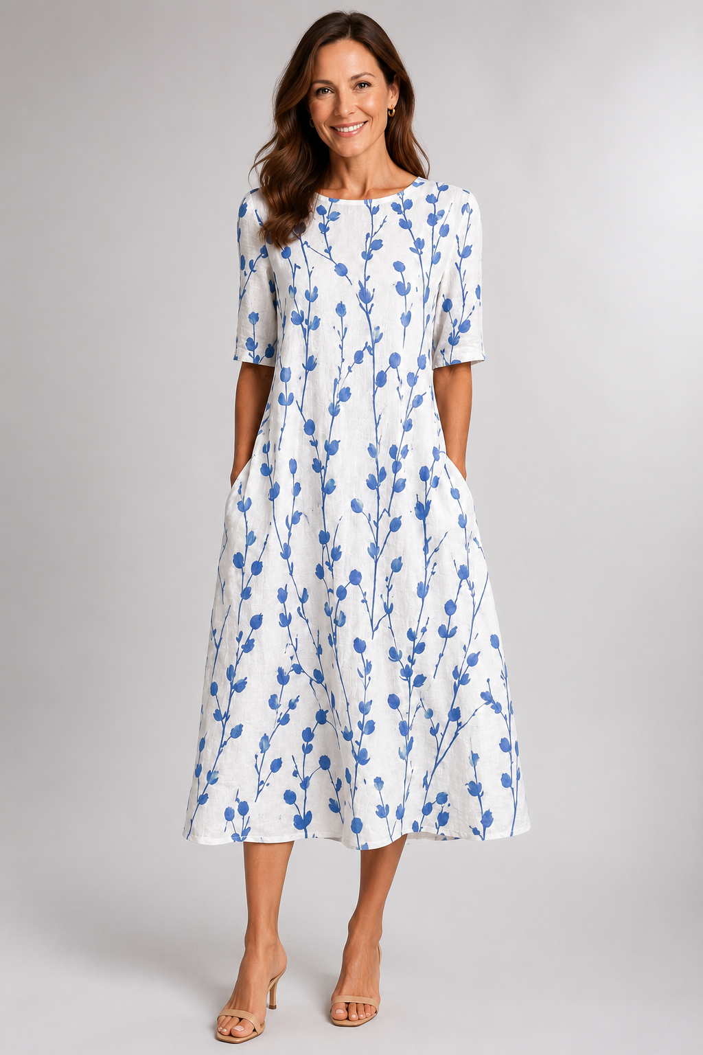Isla | Blue Botanical Midi Dress
