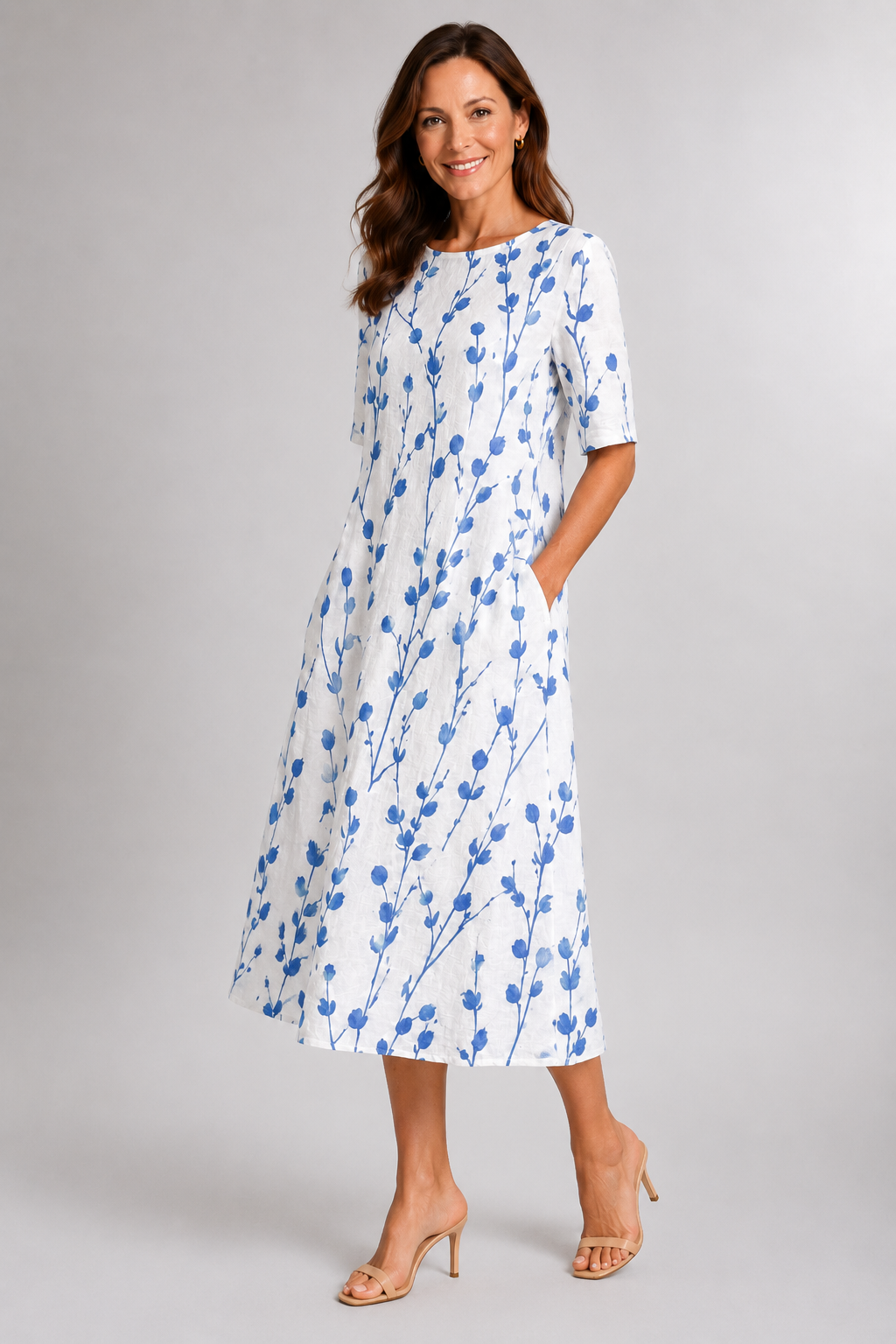 Isla | Blue Botanical Midi Dress