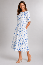 Isla | Blue Botanical Midi Dress