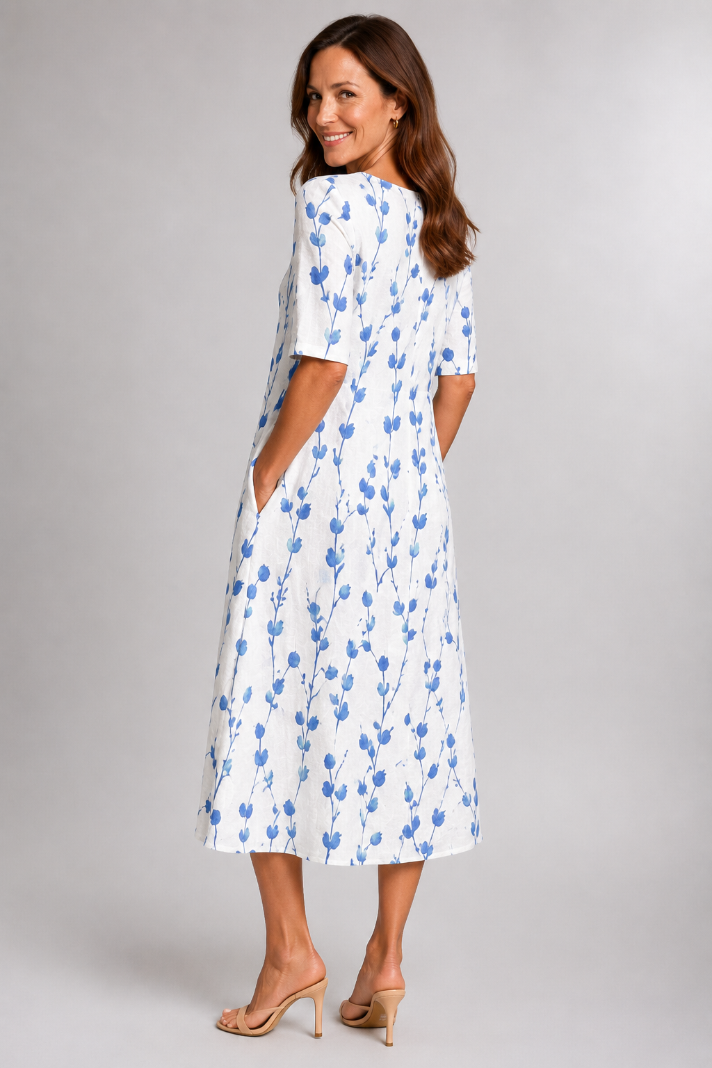 Isla | Blue Botanical Midi Dress