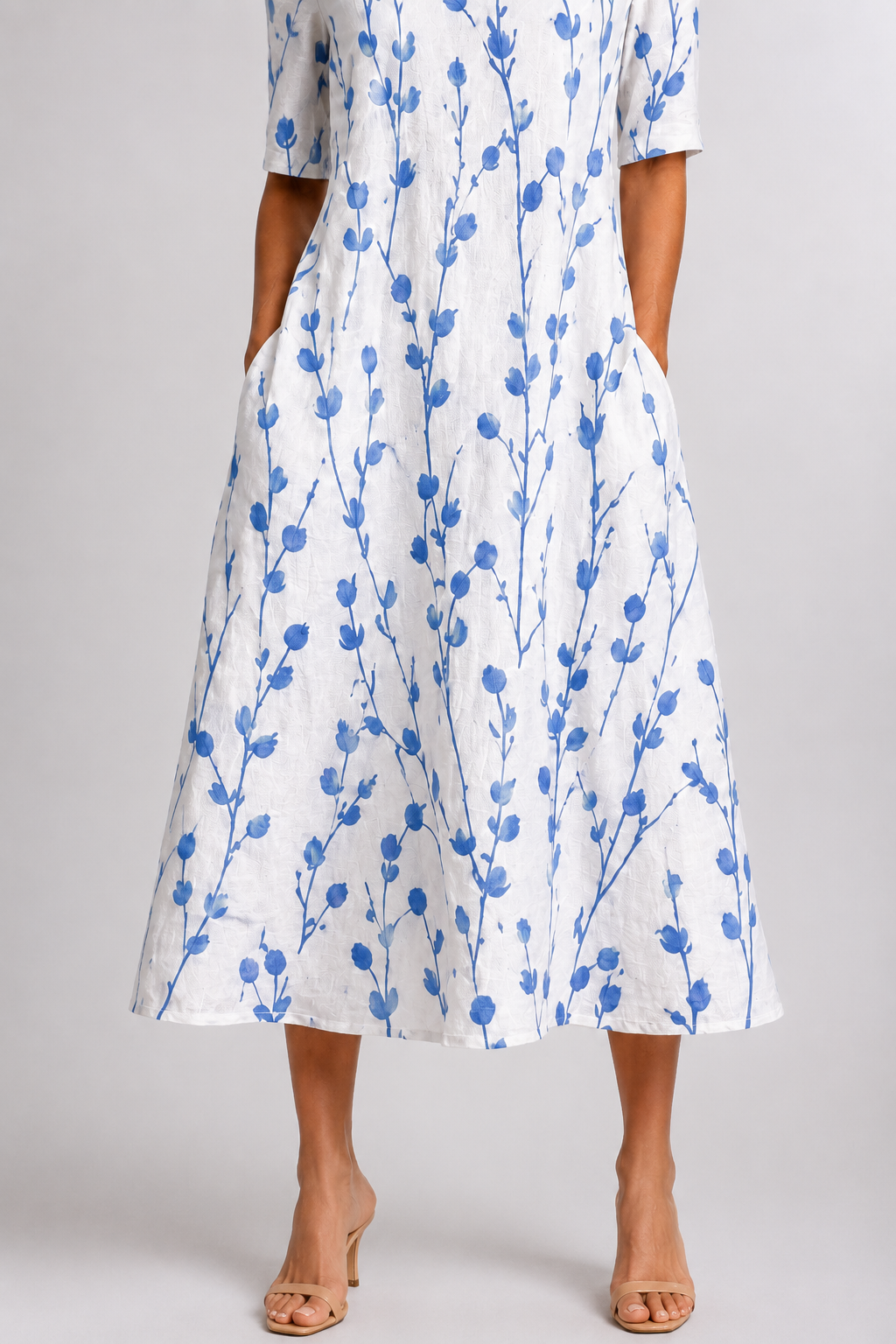 Isla | Blue Botanical Midi Dress