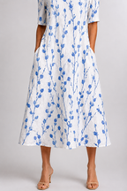 Isla | Blue Botanical Midi Dress