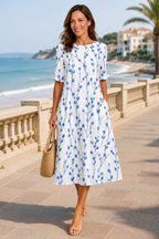 Isla | Blue Botanical Midi Dress