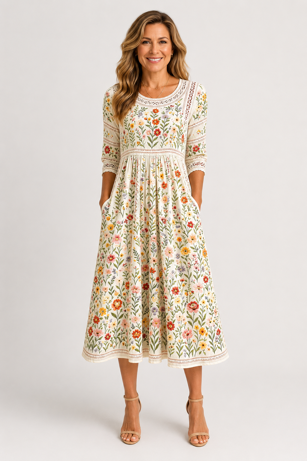 Florina | Floral Lace Midi Dress