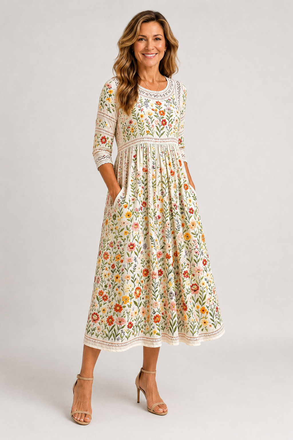 Florina | Floral Lace Midi Dress