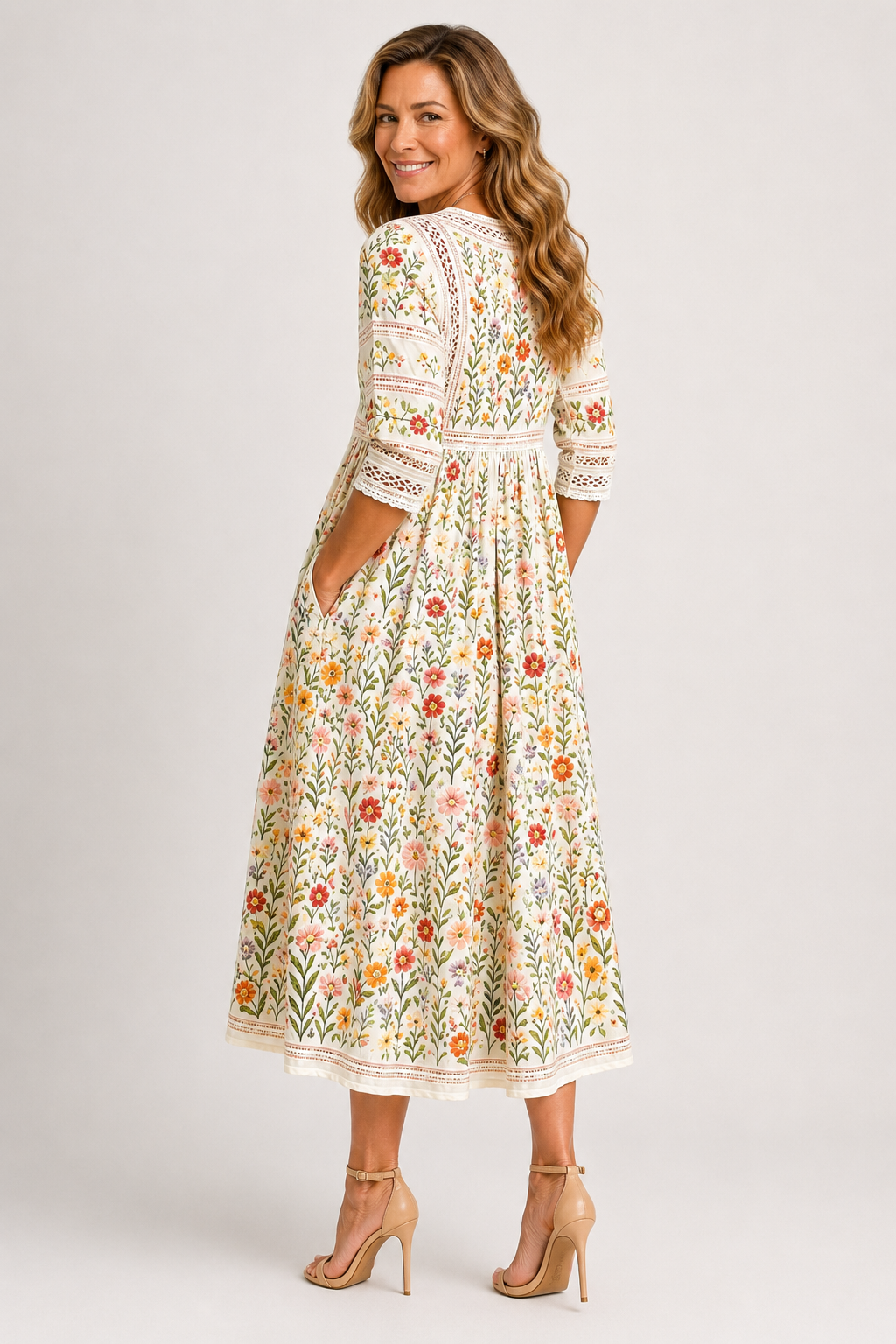 Florina | Floral Lace Midi Dress