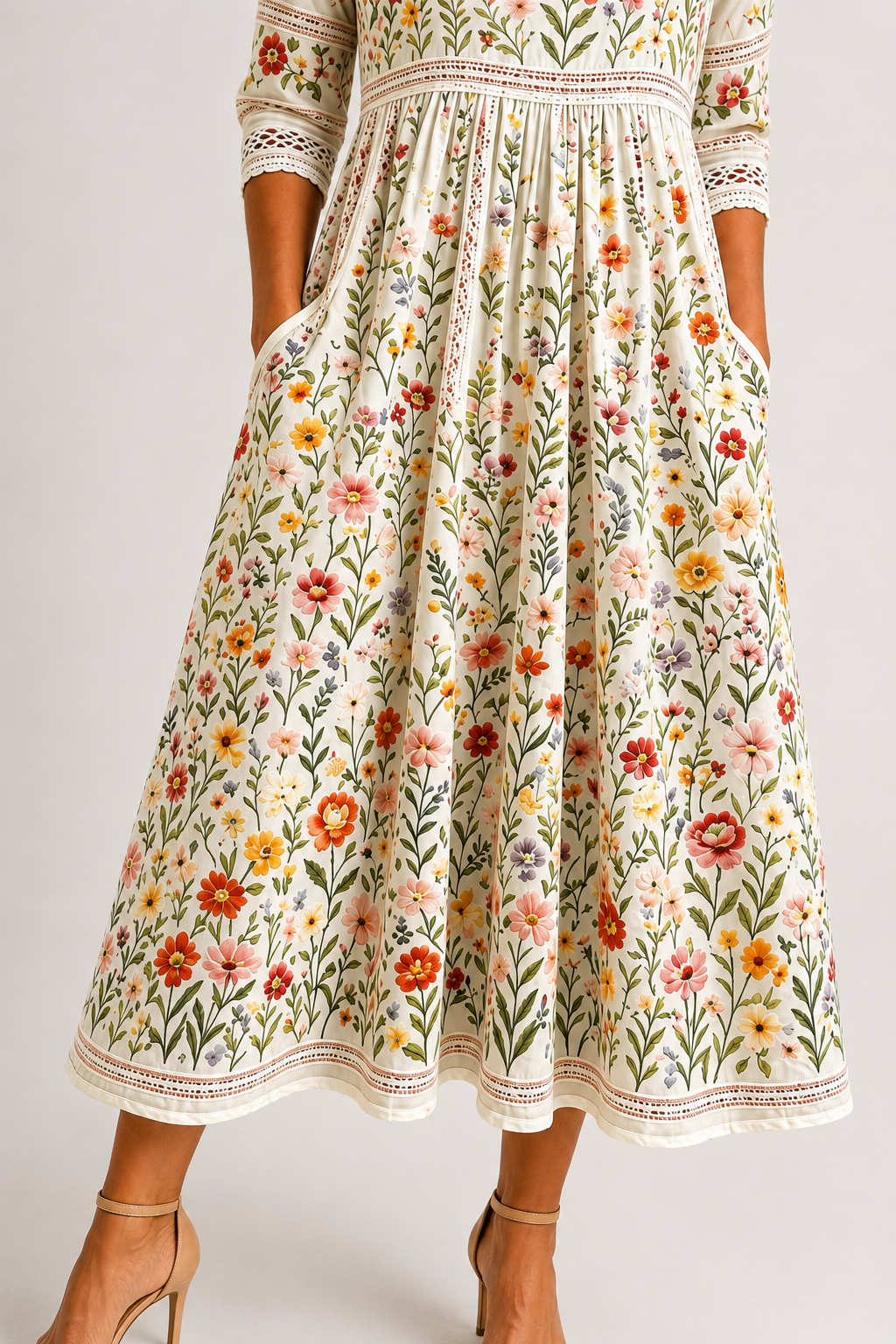 Florina | Floral Lace Midi Dress