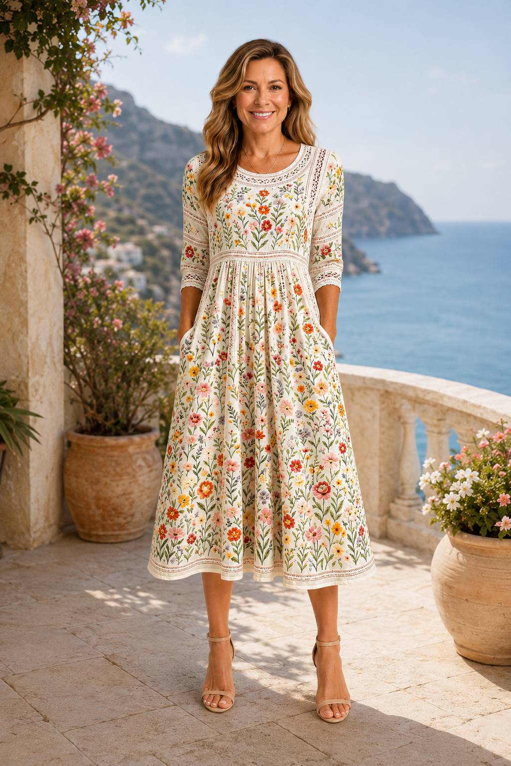 Florina | Floral Lace Midi Dress