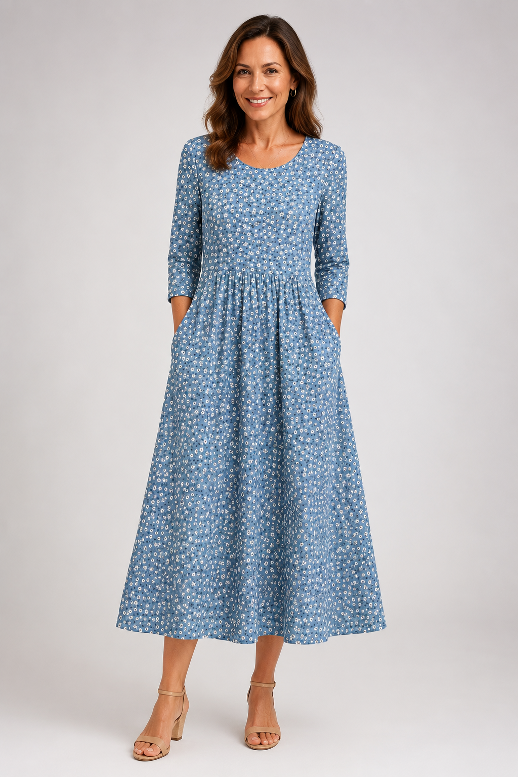Elisa | Blue Floral Midi Dress