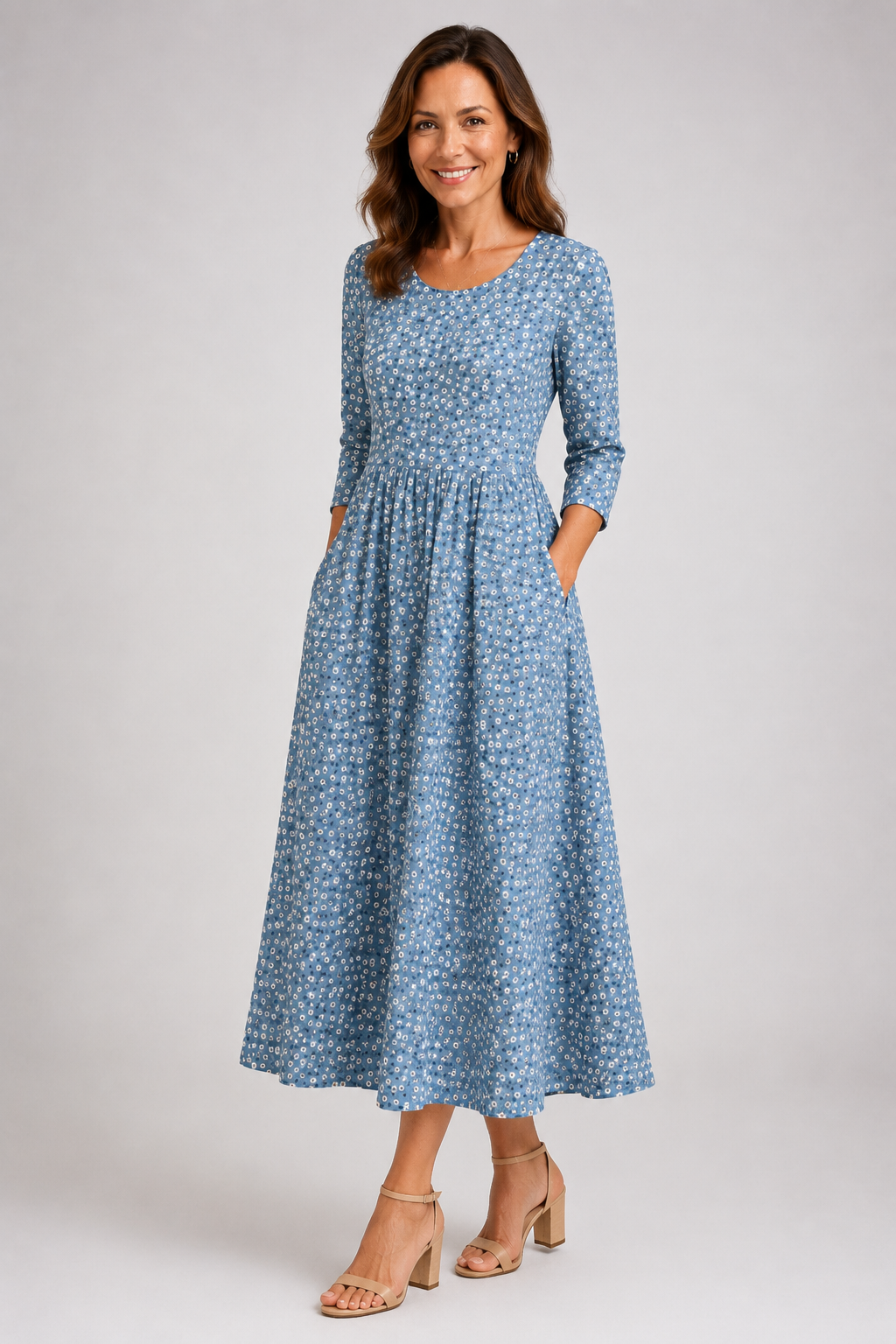 Elisa | Blue Floral Midi Dress