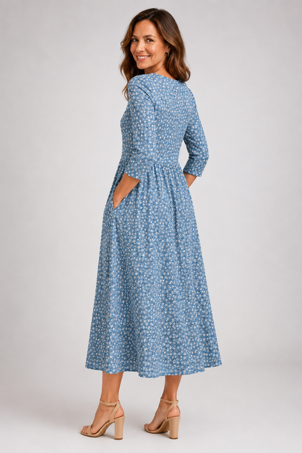 Elisa | Blue Floral Midi Dress