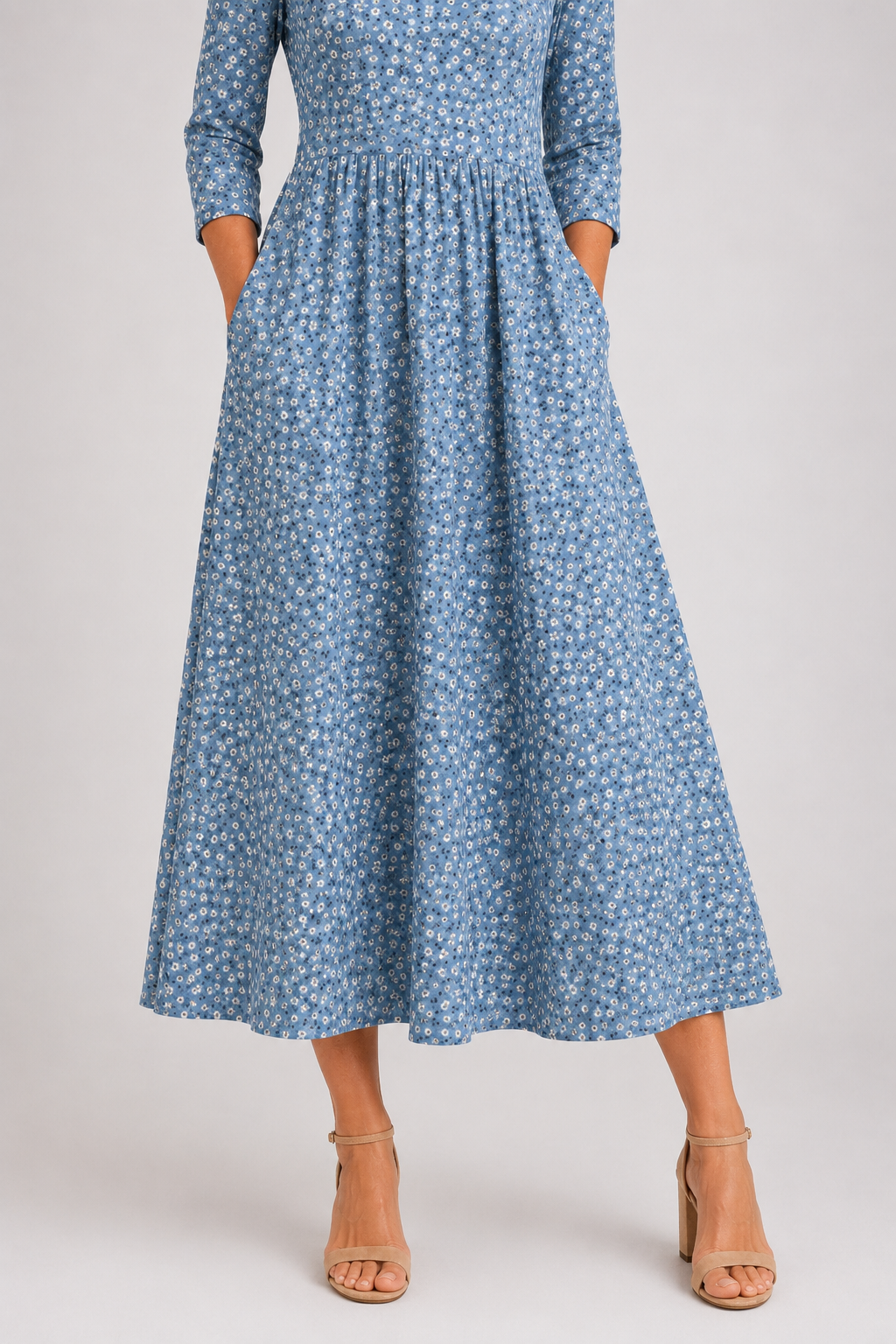 Elisa | Blue Floral Midi Dress
