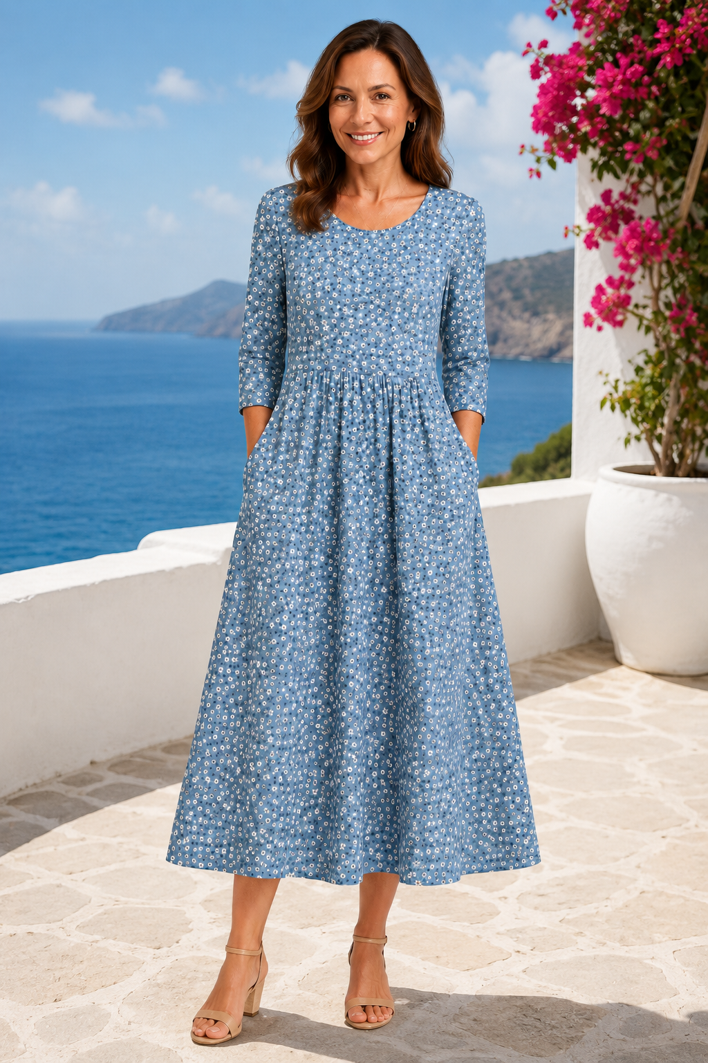 Elisa | Blue Floral Midi Dress
